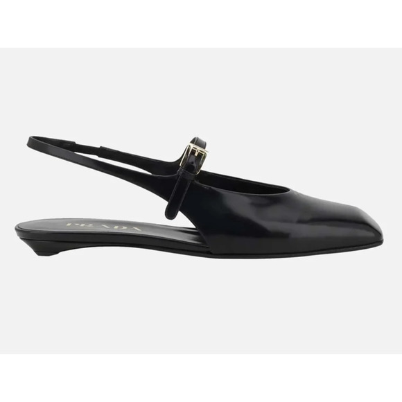 Prada Shoes - Prada Black Leather Square Toe Mary Jane Slingback Ballerina Ballet Flat 36
